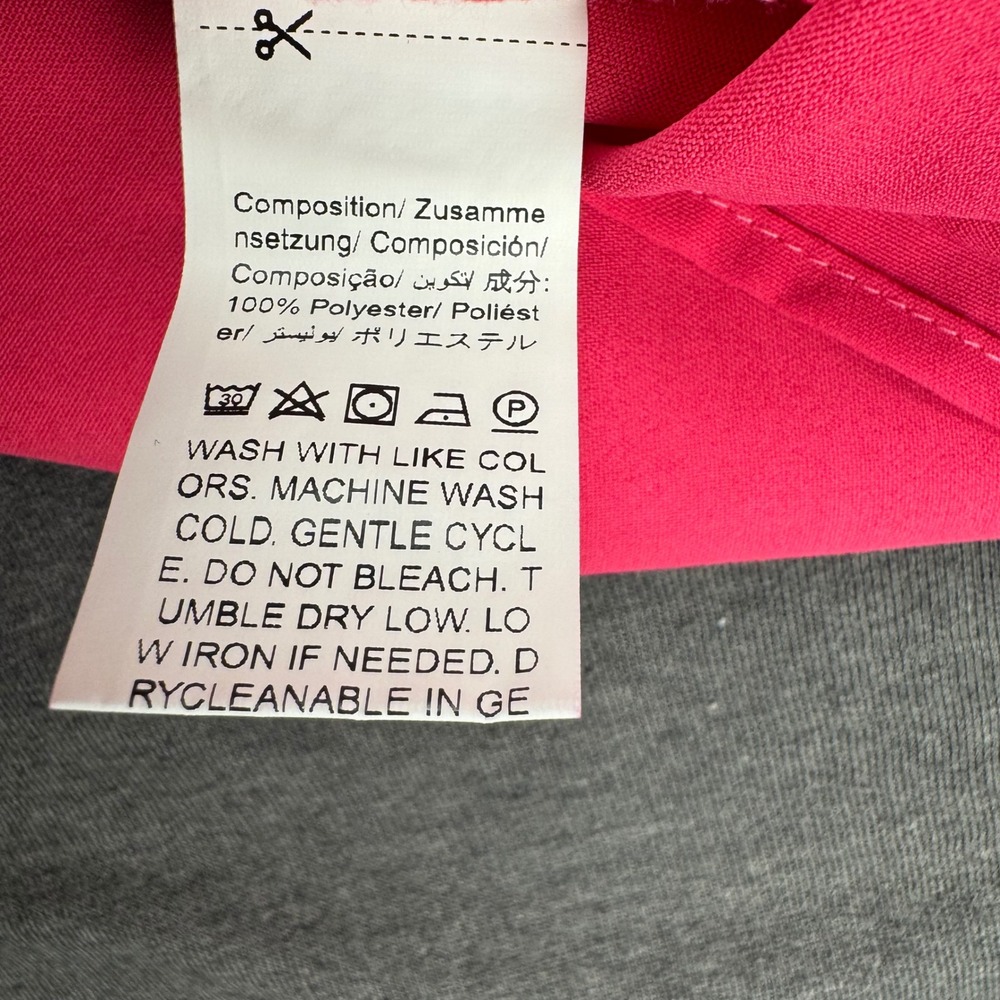 SHEIN Curve Hot Pink Ruffle V-Neck Blouse Swiss Dot Mesh Puff Sleeve Top 1XL - Picture 7 of 9